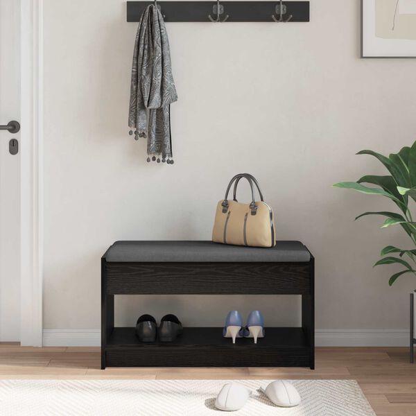 vidaXL Hallb&auml;nk Svart Ek 83 x 38 x 45 cm Konstruerat Tr&auml; och Tyg