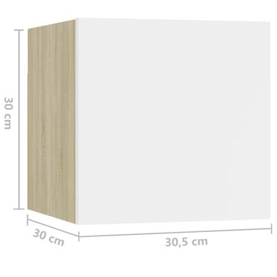 vidaXL Sängbord vit och sonoma-ek 30,5x30x30 cm konstruerat trä