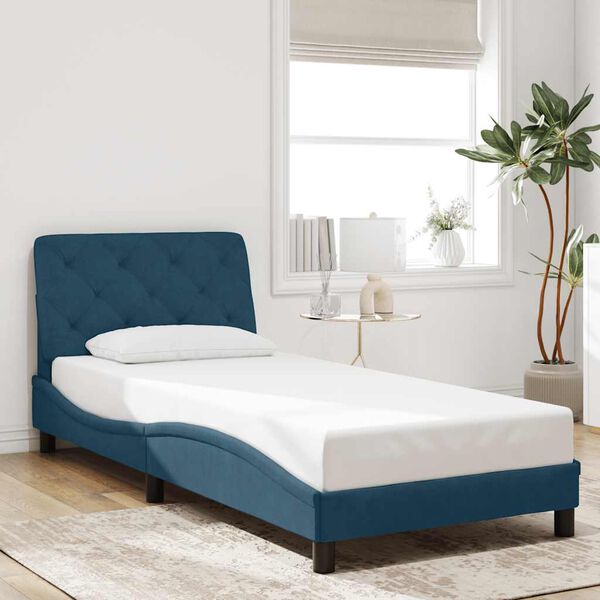 vidaXL Bed Frame with LED without Mattress Blue 90x200 cm Velvet