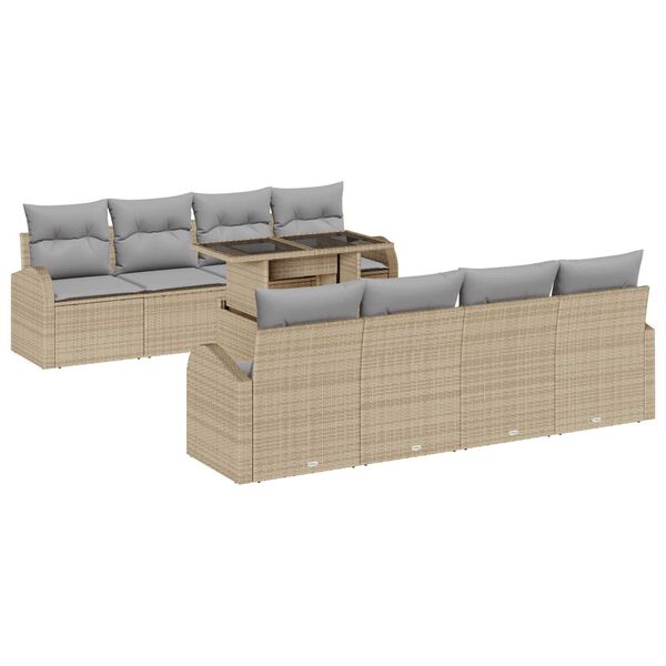 vidaXL Tr&auml;dg&aring;rdsoffset med kudde 7 pcs Beige Poly rattan