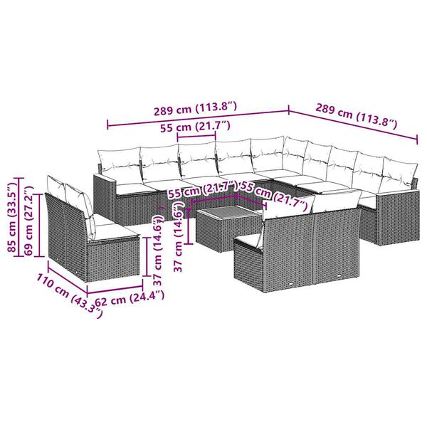 vidaXL Soffgrupp f&ouml;r tr&auml;dg&aring;rd med dynor 14 delar svart konstrotting