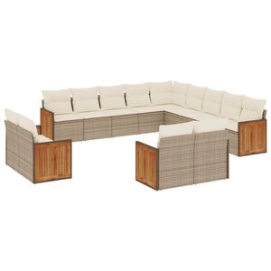 vidaXL Soffgrupp f&ouml;r tr&auml;dg&aring;rden med dynor 13 delar beige konstrotting
