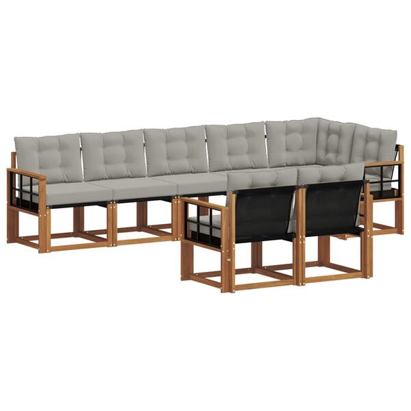 vidaXL Utomhussoffset med kudde 8 pcs Naturlig och Ljus Gr&aring;