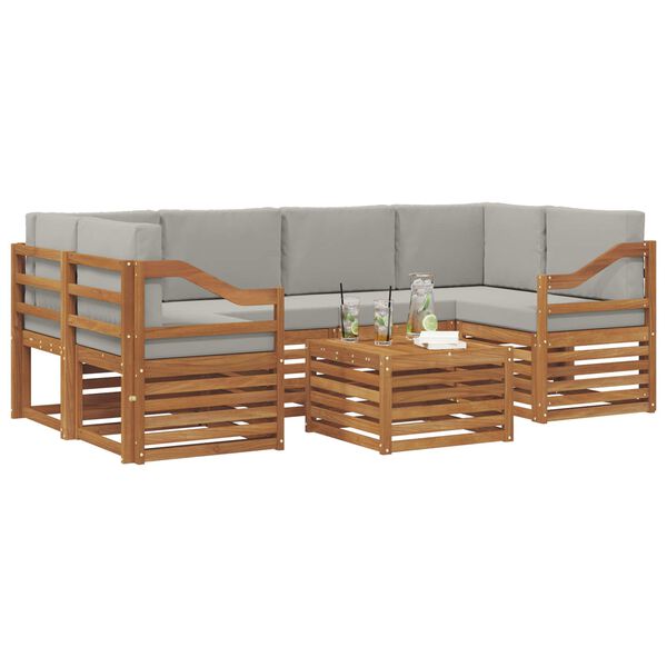 vidaXL Soffgrupper 7 pcs Naturlig och Ljus Gr&aring; Massivt Akaciatr&auml;