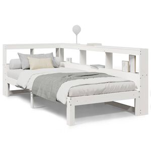 vidaXL S&auml;ng med bokhylla utan madrass vit 75x190cm massiv furu