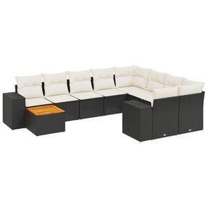 vidaXL Loungegrupp 10 delar med svarta dynor konstrotting