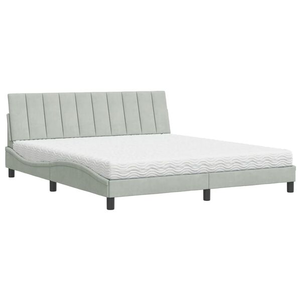 vidaXL Bed with Mattress "Hanko" Light Grey 180x200 cm Velvet