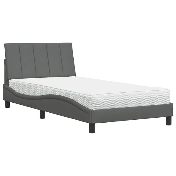 vidaXL Bed with Mattress "Hanko" Dark Grey 100x200 cm Fabric