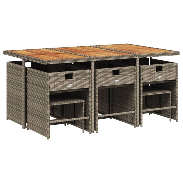 vidaXL Matgrupp f&ouml;r tr&auml;dg&aring;rden med dynor 11 delar gr&aring; konstrotting