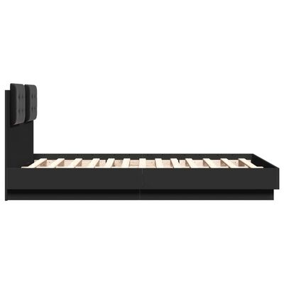vidaXL Sängram med huvudgavel och LEDs svart 120x190 cm