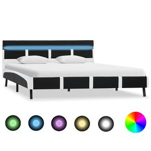 vidaXL S&auml;ngram med LEDs utan madrass svart 140x200 cm konstl&auml;der