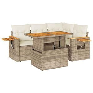vidaXL Soffgrupp f&ouml;r tr&auml;dg&aring;rden med dynor 5 delar beige konstrotting