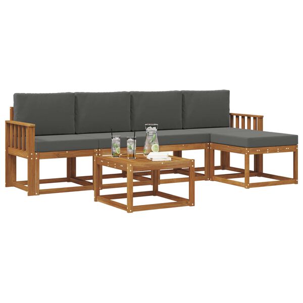 vidaXL Utomhussoffset 6 pcs Naturlig och Antracit Massivt Akaciatr&auml;