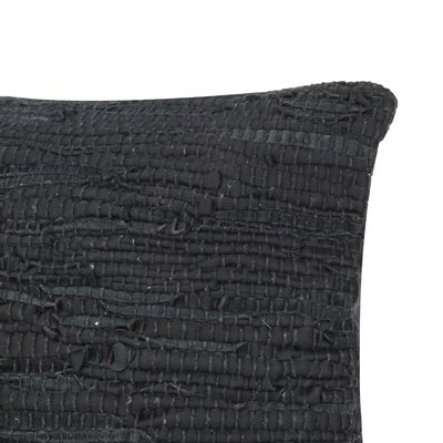 vidaXL Kudde chindi svart 60x60 cm läder och bomull