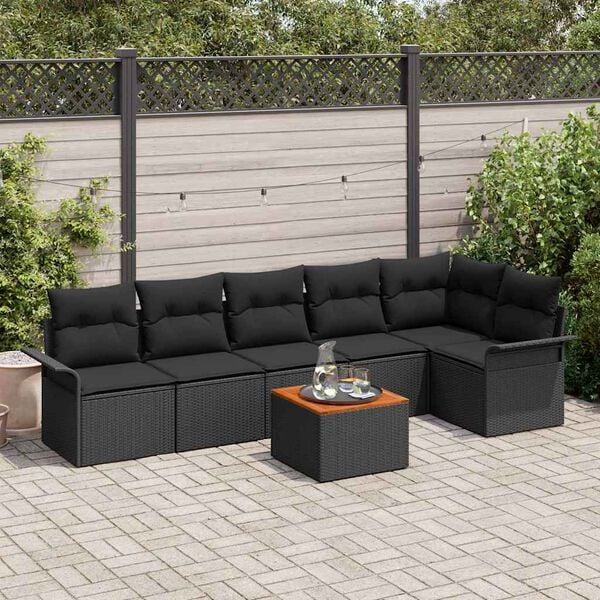 vidaXL Trädgårdsoffset 7 pcs Svart Poly rattan