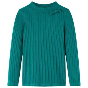 T-shirt med l&aring;nga &auml;rmar f&ouml;r barn ribbstickad m&ouml;rkgr&ouml;n 104