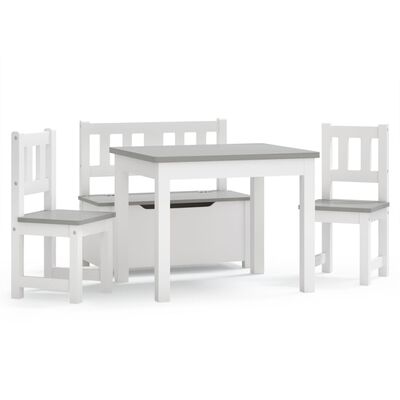 vidaXL Barnbord och stolar 4 delar vit och grå MDF