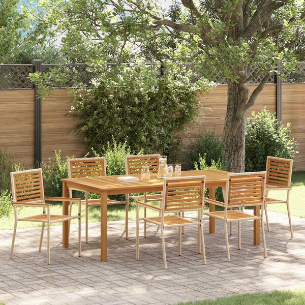vidaXL Trädgårdsmöbelset 7 pcs Beige Poly rattan