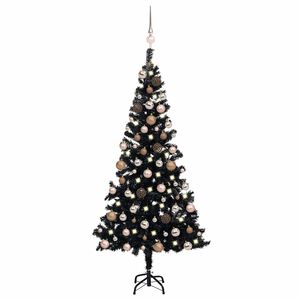 vidaXL Belyst plastgran med kulor svart 120 cm PVC