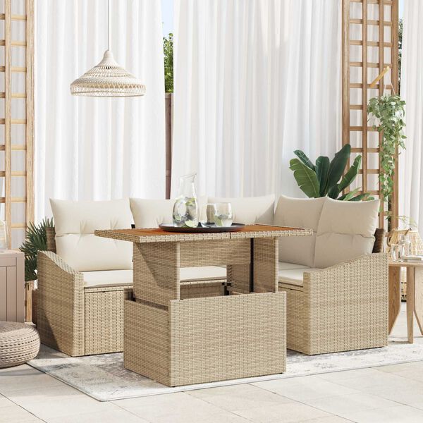vidaXL Tr&auml;dg&aring;rdsoffset med lagring 5 pcs Beige Poly rattan