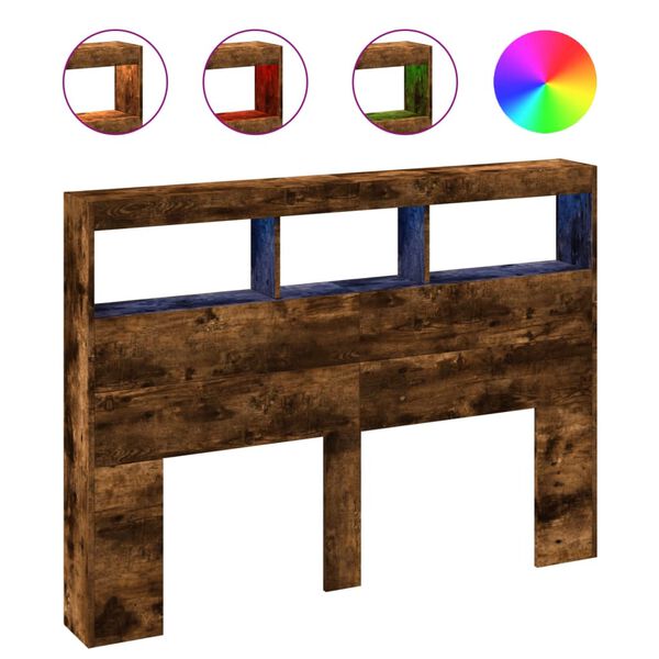 vidaXL Sänggavel med LED rökfärgad ek 140x17x102 cm