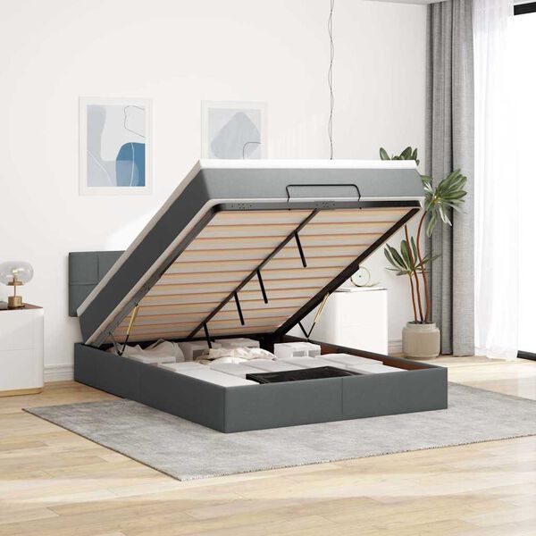 vidaXL Ottomansk säng med madrass och LED-lampor svart 140x200 cm tyg