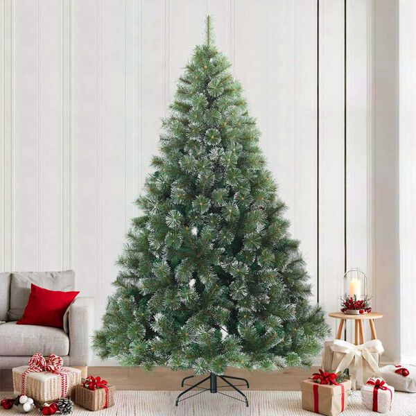 vidaXL Konstgjord Vikbar Julgran Sn&ouml; Flocked Gr&ouml;n 240 cm PVC, st&aring;l