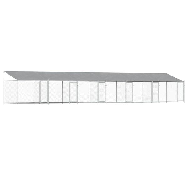 vidaXL Hundg&aring;rd med tak och d&ouml;rrar gr&aring; 12x2x2 cm galvaniserat st&aring;l