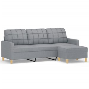 vidaXL 3-sitssoffa med fotpall ljusgr&aring; 180 cm tyg