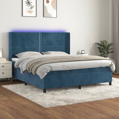 vidaXL Ramsäng med madrass & LED mörkblå 180x200 cm sammet