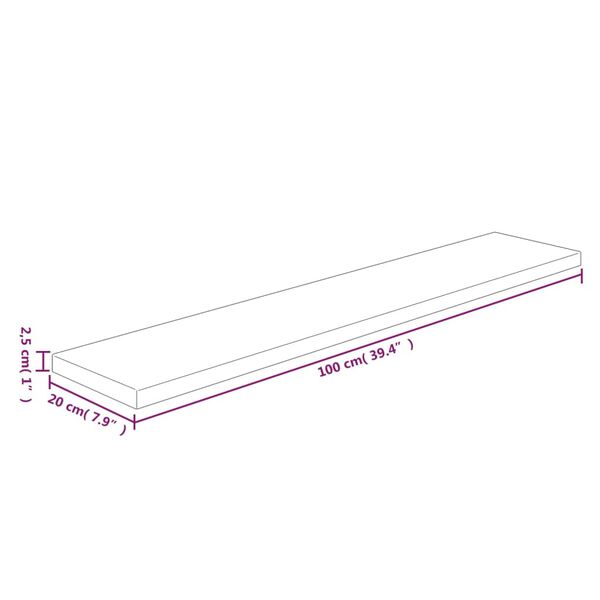 vidaXL Hyllplan 100x20x2,5 cm obehandlad massiv ek