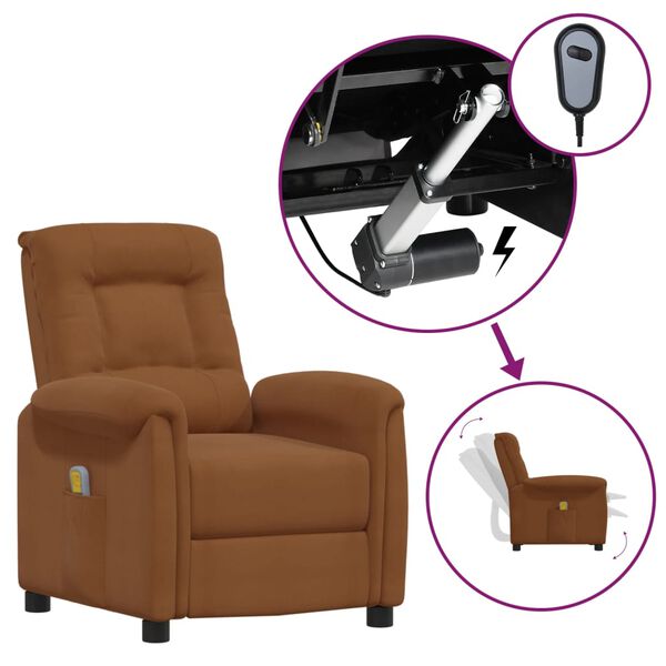 vidaXL Massagef&aring;t&ouml;lj med uppresningshj&auml;lp brun mikrofibertyg