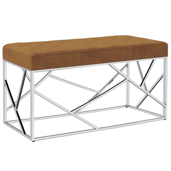 vidaXL B&auml;nk 97 cm brun sammetstyg och rostfritt st&aring;l