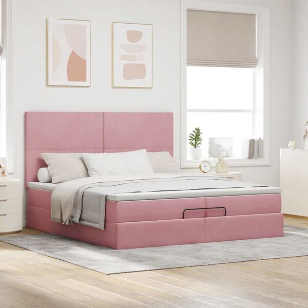 vidaXL Ottoman s&auml;ngram med madrasser rosa 200x200 cm sammet