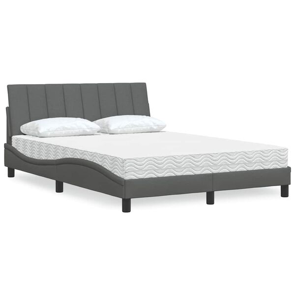 vidaXL Bed with Mattress "Hanko" Dark Grey 140x200 cm Fabric