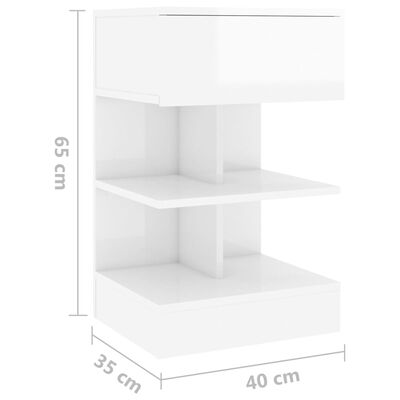 vidaXL Sängbord vit högglans 40x35x65 cm konstruerat trä