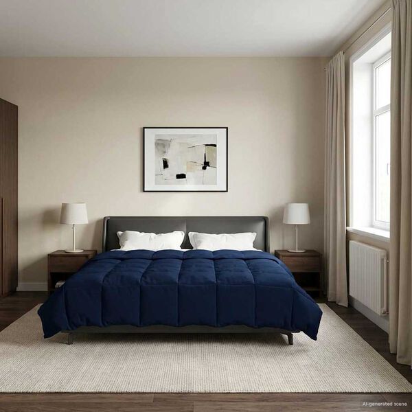 vidaXL Full &Aring;rs-Duvet Quiltad M&ouml;rkbl&aring; 240 x 260 cm Mikrofiber