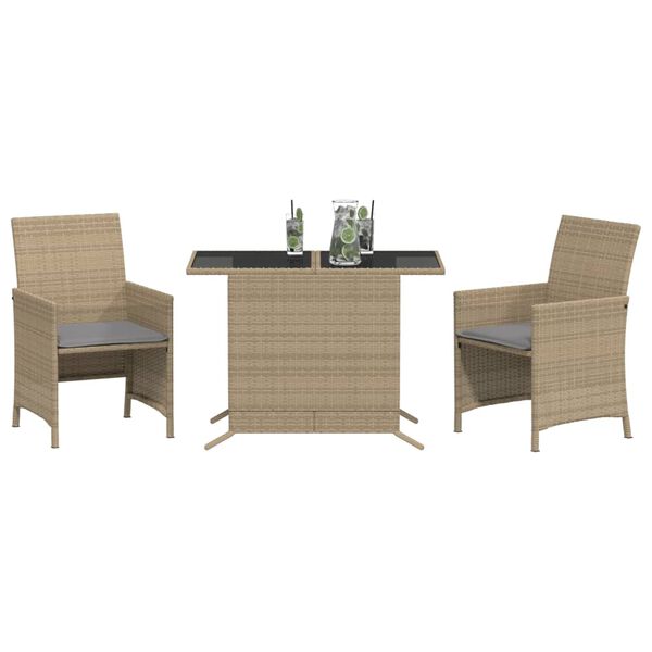 vidaXL Bistrogrupp med dynor 3 delar mixbeige konstrotting