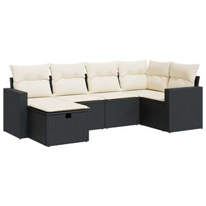 vidaXL Loungegrupp med dynor 6 delar svart konstrotting