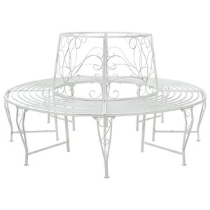 vidaXL Tr&auml;db&auml;nk 8-Antal sittplatser &Oslash; 160 x 89 cm St&aring;l Antik vit Rund