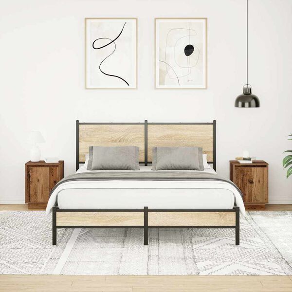 vidaXL S&auml;ngbord med LED-lampor 2 st gammalt tr&auml; 38x34x50 cm