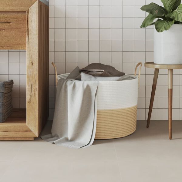 vidaXL Förvaringskorg beige och vit Ø51x33 cm bomull