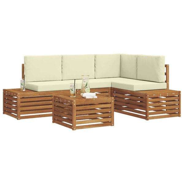 vidaXL Utomhussoffset med kudde 5 Stycke Naturlig och Gr&auml;dde