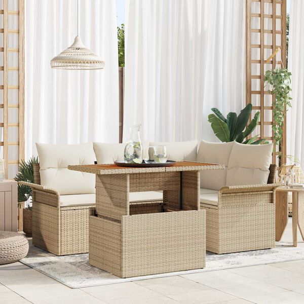 vidaXL Tr&auml;dg&aring;rdsoffset med lagring 5 pcs Beige Poly rattan