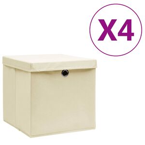 vidaXL F&ouml;rvaringsl&aring;dor med lock 4 st 28x28x28 cm gr&auml;ddvit