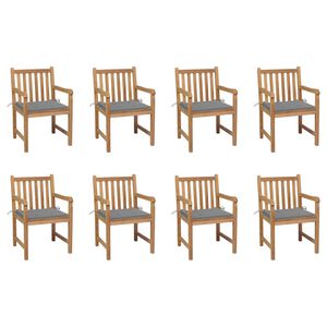 vidaXL Tr&auml;dg&aring;rdsstolar 8 st med gr&aring;a dynor massiv teak