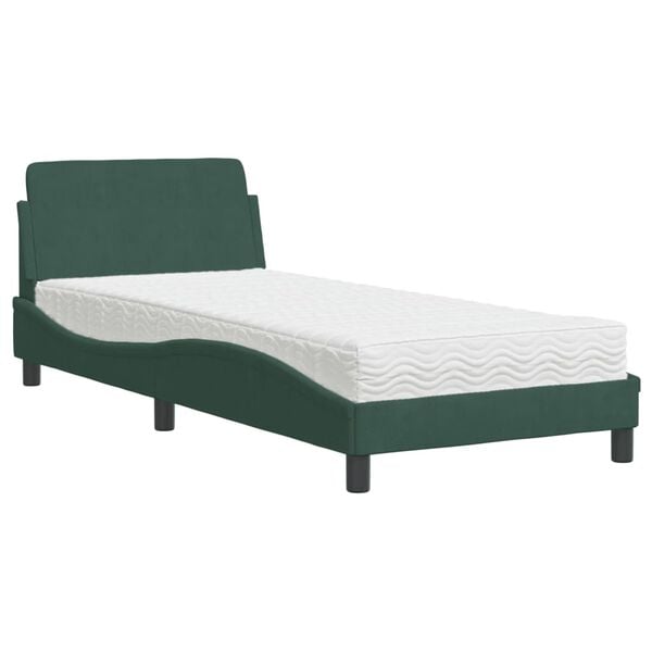 vidaXL Bed with Mattress "Dover" Dark Green 90x190 cm Velvet
