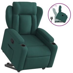 vidaXL Reclinerf&aring;t&ouml;lj med uppresningshj&auml;lp m&ouml;rkgr&ouml;n tyg