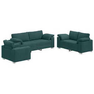 vidaXL Soffa 3 pcs M&ouml;rkgr&ouml;n 219 x 80 x 82 cm Linnenblandad tyg