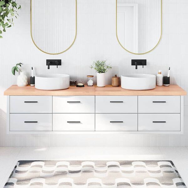 vidaXL B&auml;nkskiva badrum ljusbrun 220x50x(2-6) cm behandlat massivt tr&auml;